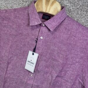 NWT UNTUCKit Shirt Mens 2XL Purple Solid Short Sleeve Linen Button Up Slim Fit
